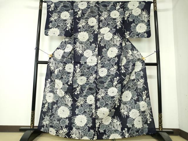 平和屋着物∴夏物　浴衣　流水花文　綿　逸品　DABI8822cd