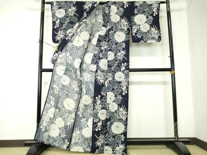 平和屋着物∴夏物　浴衣　流水花文　綿　逸品　DABI8822cd