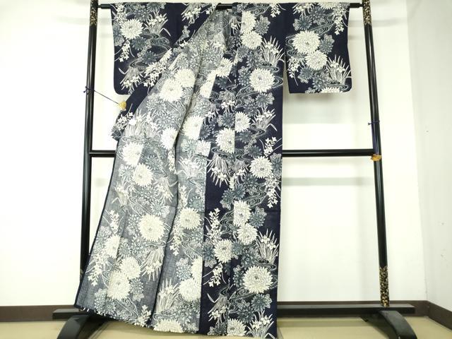 平和屋着物∴夏物　浴衣　流水花文　綿　逸品　DABI8822cd