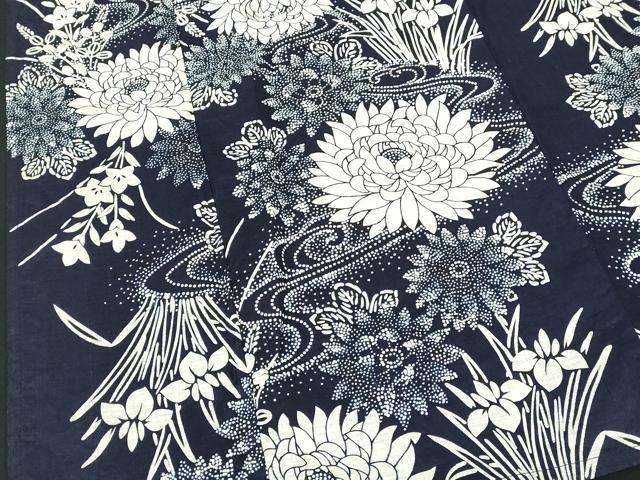 平和屋着物∴夏物　浴衣　流水花文　綿　逸品　DABI8822cd