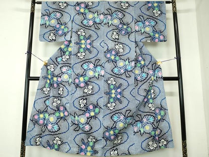 平和屋着物∴夏物　浴衣　注染　流水草花文　蘭　綿　逸品　DABI8825cd