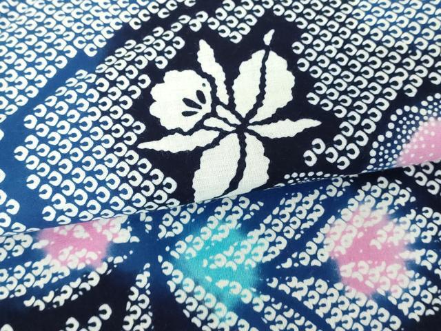 平和屋着物∴夏物　浴衣　注染　流水草花文　蘭　綿　逸品　DABI8825cd