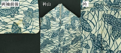 平和屋着物∴夏物　小紋・浴衣兼用　絹紅梅　手縫い　舞蝶文　綿絹　逸品　DABI8826cd