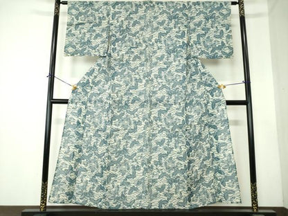 平和屋着物∴夏物　小紋・浴衣兼用　絹紅梅　手縫い　舞蝶文　綿絹　逸品　DABI8826cd
