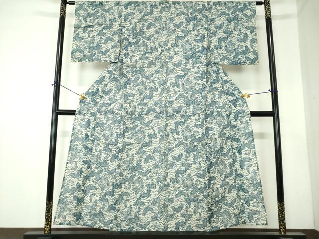平和屋着物∴夏物　小紋・浴衣兼用　絹紅梅　手縫い　舞蝶文　綿絹　逸品　DABI8826cd