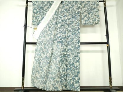 平和屋着物∴夏物　小紋・浴衣兼用　絹紅梅　手縫い　舞蝶文　綿絹　逸品　DABI8826cd