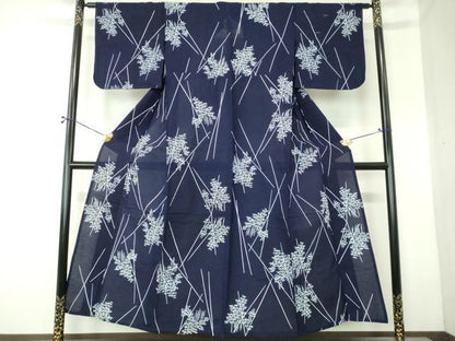 平和屋着物∴夏物　浴衣　綿絽　注染　手縫い　人物文　笹竹　綿　逸品　DABI8827cd