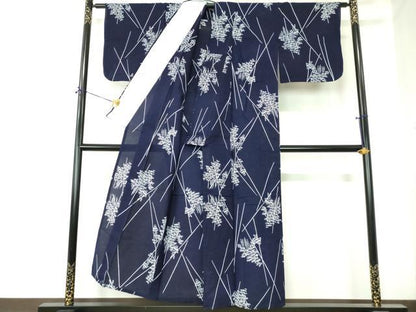 平和屋着物∴夏物　浴衣　綿絽　注染　手縫い　人物文　笹竹　綿　逸品　DABI8827cd