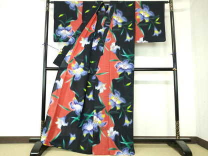 平和屋着物∴夏物　世界的ファッションデザイナー　山本寛斎　kansaiブランド　浴衣　注染　草花文　百合　逸品　DABI8829cd