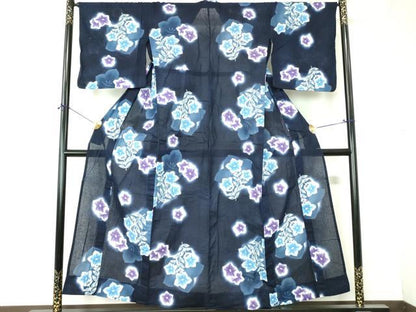 平和屋着物∴夏物　浴衣　注染　枝花文　桔梗　キキョウ　逸品　DABI8831cd