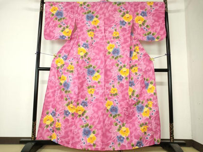 平和屋着物∴夏物　浴衣　草花文　綿　逸品　DABI8833cd