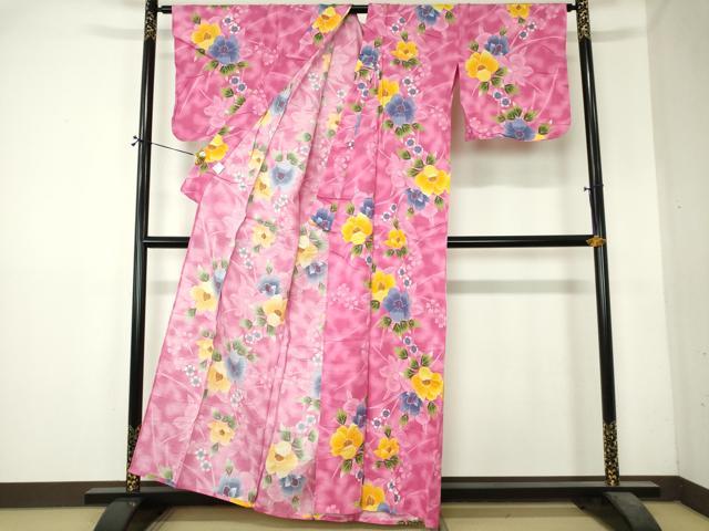 平和屋着物∴夏物　浴衣　草花文　綿　逸品　DABI8833cd