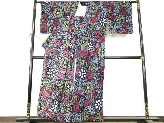 平和屋着物∴夏物　浴衣　有松鳴海絞り　御所車花文　綿　逸品　未使用　DABI8836cd