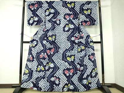 平和屋着物∴夏物　浴衣　有松鳴海絞り　舞蝶文　綿　逸品　DABI8837cd
