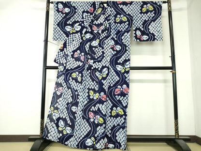 平和屋着物∴夏物　浴衣　有松鳴海絞り　舞蝶文　綿　逸品　DABI8837cd