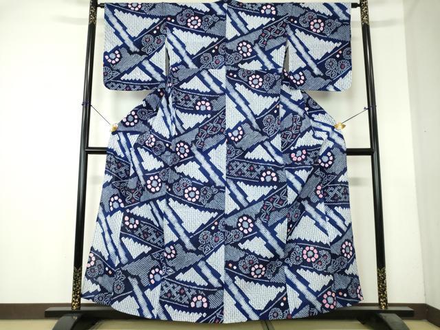 平和屋着物∴夏物　浴衣　有松鳴海絞り　切嵌花文　綿　逸品　DABI8839cd