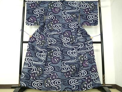 平和屋着物∴夏物　浴衣　有松鳴海絞り　流水花文　綿　逸品　DABI8847cd