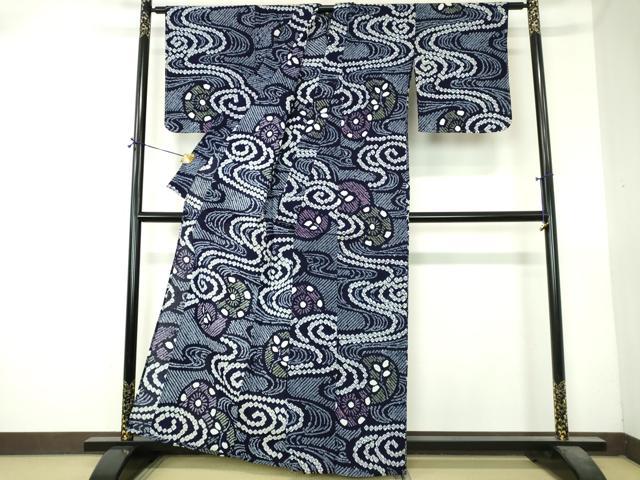 平和屋着物∴夏物　浴衣　有松鳴海絞り　流水花文　綿　逸品　DABI8847cd