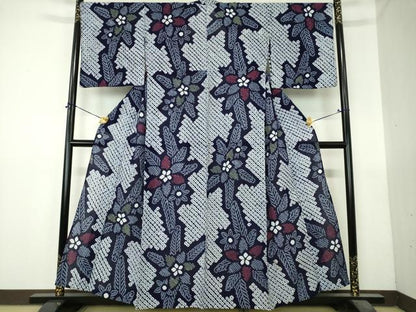 平和屋着物∴夏物　浴衣　有松鳴海絞り　草花文　綿　逸品　DABI8851cd