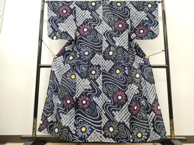 平和屋着物∴夏物　浴衣　有松鳴海絞り　流水草花文　綿　逸品　DABI8864cd