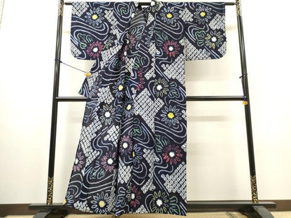 平和屋着物∴夏物　浴衣　有松鳴海絞り　流水草花文　綿　逸品　DABI8864cd