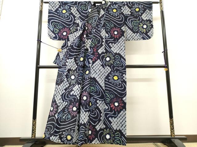 平和屋着物∴夏物　浴衣　有松鳴海絞り　流水草花文　綿　逸品　DABI8864cd