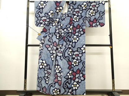 平和屋着物∴夏物　浴衣　有松鳴海絞り　草花文　綿　逸品　DABI8866cd