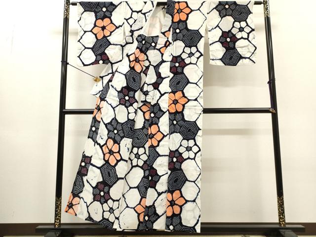 平和屋着物∴夏物　浴衣　有松鳴海絞り　花繋ぎ　綿　逸品　DABI8878cd