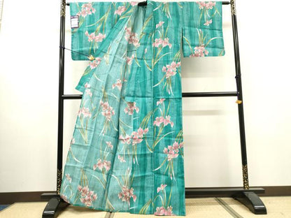 平和屋着物∴夏物　綿紅梅　浴衣　草花文　杜若　カキツバタ　綿　逸品　DABI8889cd