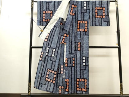 平和屋着物∴夏物　浴衣　有松鳴海絞り　色紙間道　綿　逸品　DABI8895cd
