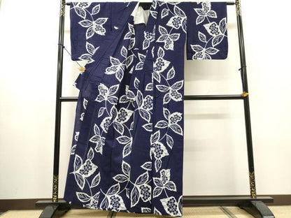 平和屋着物∴夏物　浴衣　注染　手縫い　草花文　綿　逸品　DABI8896cd