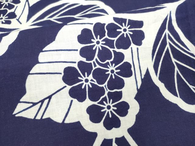平和屋着物∴夏物　浴衣　注染　手縫い　草花文　綿　逸品　DABI8896cd