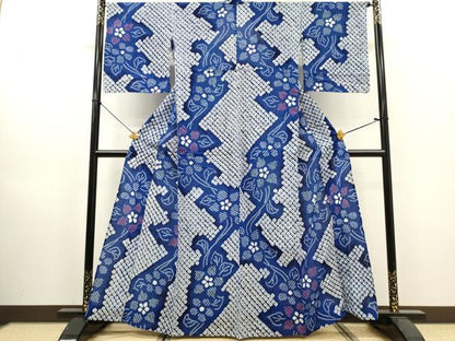 平和屋着物∴夏物　浴衣　有松鳴海絞り　枝花文　綿　逸品　DABI8899cd