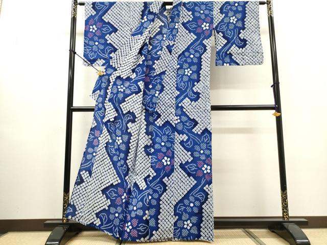 平和屋着物∴夏物　浴衣　有松鳴海絞り　枝花文　綿　逸品　DABI8899cd