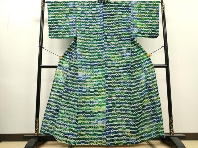 平和屋着物∴夏物　浴衣　有松鳴海絞り　横段花文　綿　逸品　DABI8900ccd