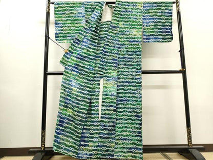 平和屋着物∴夏物　浴衣　有松鳴海絞り　横段花文　綿　逸品　DABI8900ccd