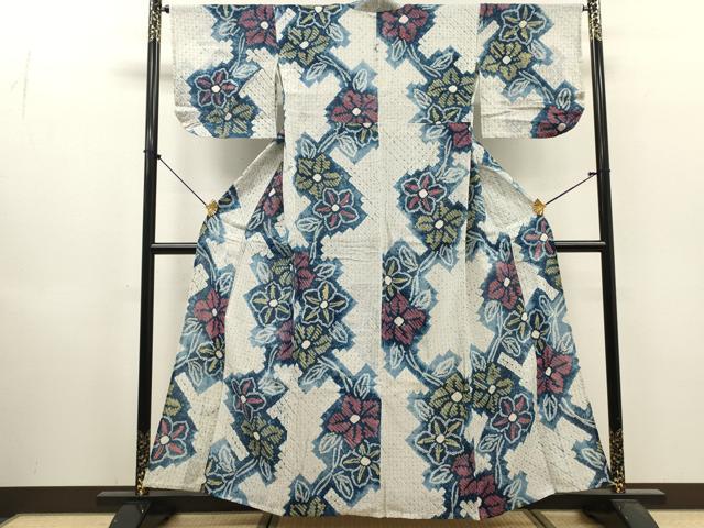 平和屋着物∴夏物　浴衣　有松鳴海絞り　草花文　綿　逸品　DABI8901cd