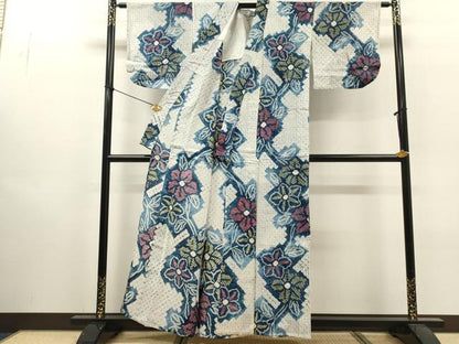 平和屋着物∴夏物　浴衣　有松鳴海絞り　草花文　綿　逸品　DABI8901cd