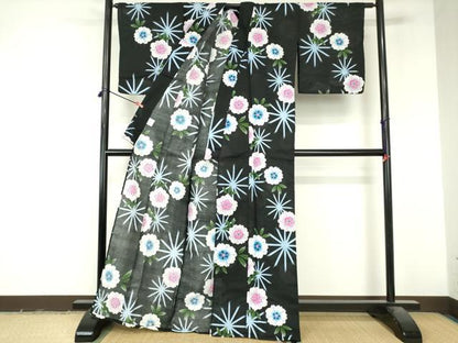 平和屋着物∴夏物　浴衣　舞花文　綿　逸品　DABI8908cd