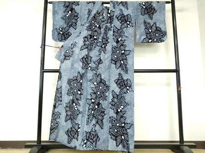 平和屋着物∴夏物　浴衣　有松鳴海絞り　草花文　綿　逸品　DABI8909cd