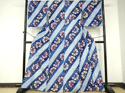 平和屋着物∴夏物　浴衣　有松鳴海絞り　花唐草文　綿　逸品　DABI8911cd