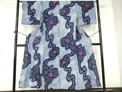 平和屋着物∴夏物　浴衣　有松鳴海絞り　流水花文　乱菊　綿　逸品　DABI8913cd