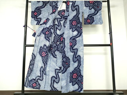 平和屋着物∴夏物　浴衣　有松鳴海絞り　流水花文　乱菊　綿　逸品　DABI8913cd