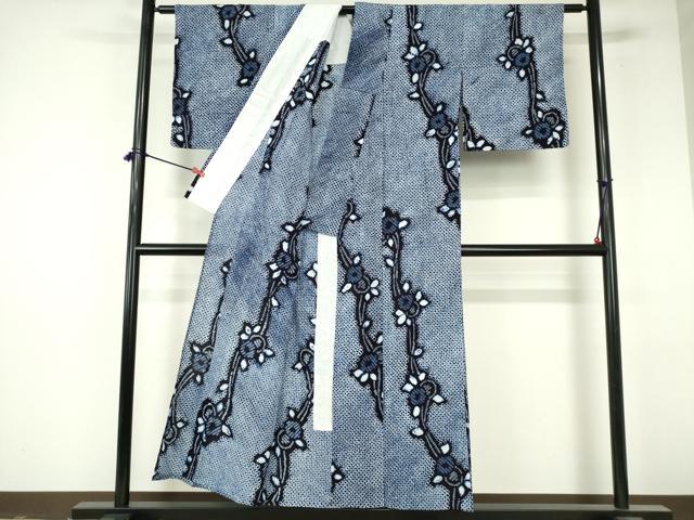 平和屋着物∴夏物　浴衣　有松鳴海絞り　枝花文　綿　逸品　DABI8917cd