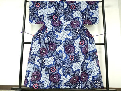 平和屋着物∴夏物　浴衣　有松鳴海絞り　草花文　綿　逸品　DABI8920cd