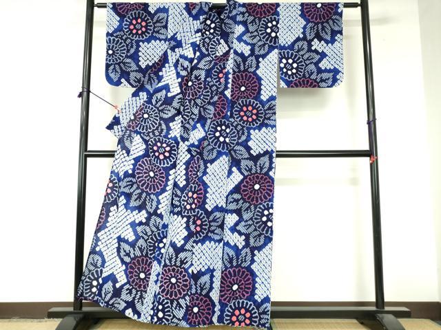 平和屋着物∴夏物　浴衣　有松鳴海絞り　草花文　綿　逸品　DABI8920cd