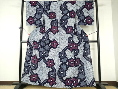 平和屋着物∴夏物　浴衣　有松鳴海絞り　枝花文　綿　逸品　DABI8921cd