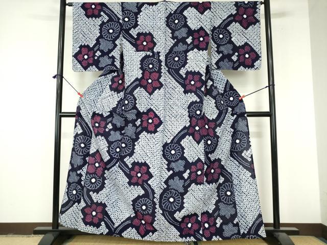 平和屋着物∴夏物　浴衣　有松鳴海絞り　枝花文　綿　逸品　DABI8921cd