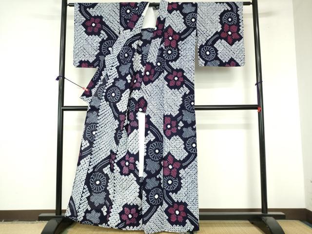 平和屋着物∴夏物　浴衣　有松鳴海絞り　枝花文　綿　逸品　DABI8921cd