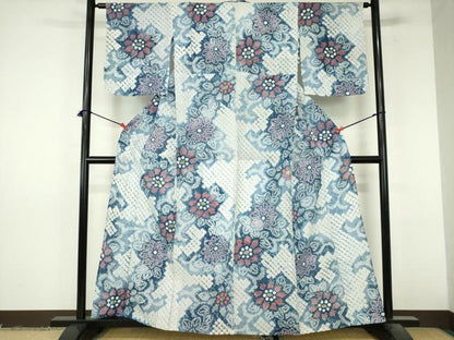 平和屋着物∴夏物　浴衣　有松鳴海絞り　草花文　綿　逸品　DABI8922cd